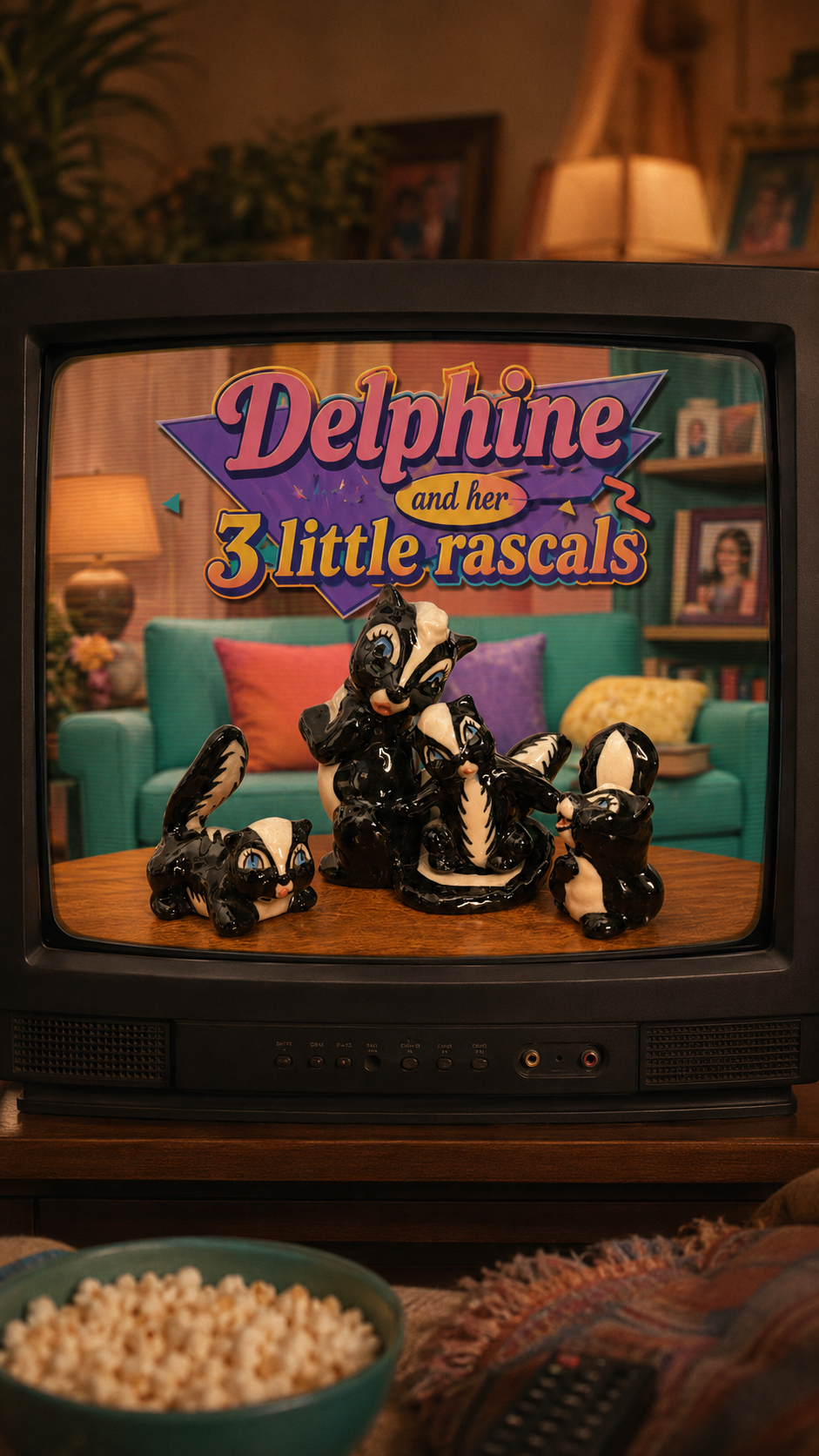 Delphine & Her 3 Little Rascals | Vintage Ceramic Skunks