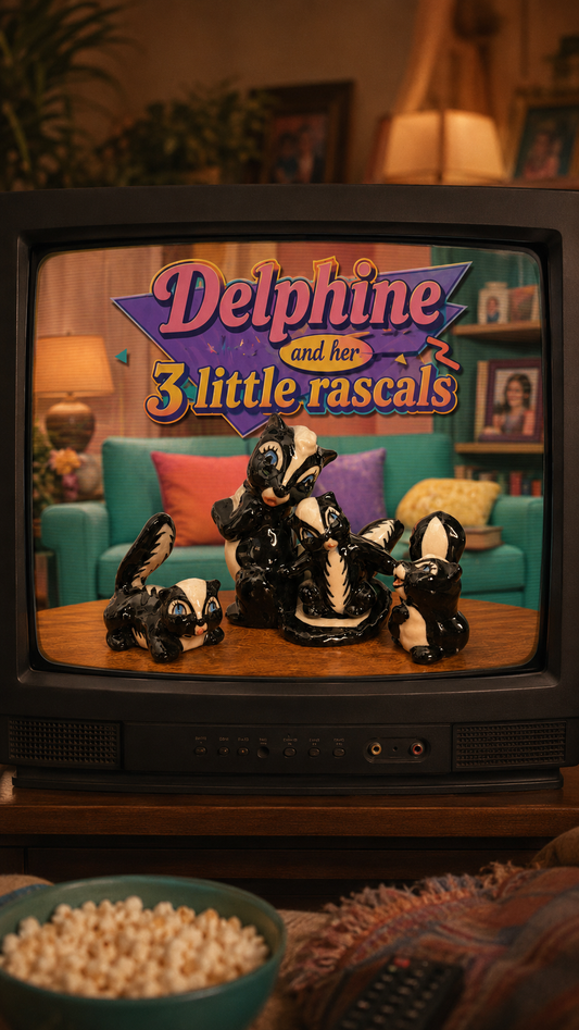 Delphine & Her 3 Little Rascals | Vintage Ceramic Skunks