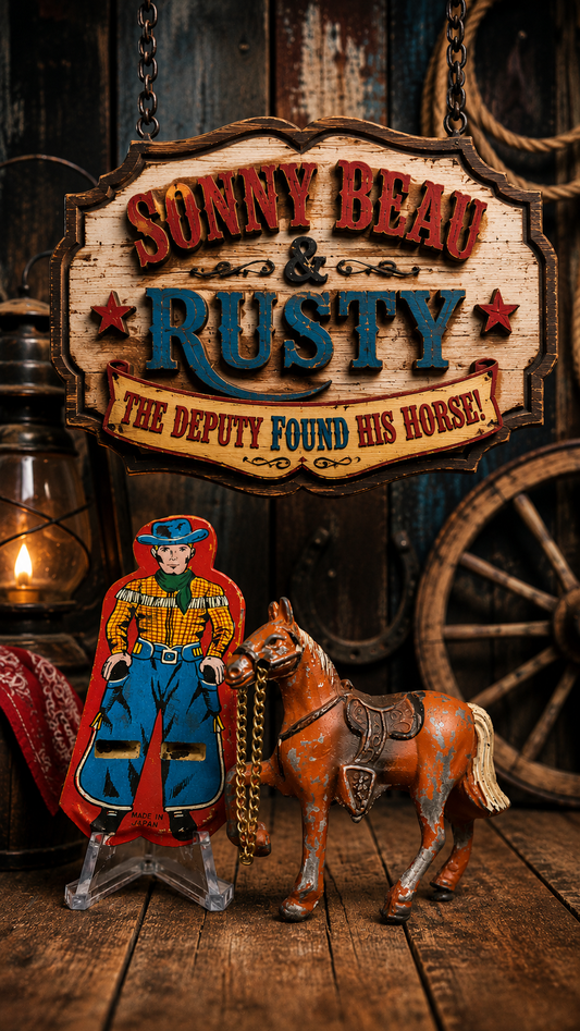Deputy Sonny Beau & Rusty | Vintage Cowboy Whistle & Cast Iron Horse
